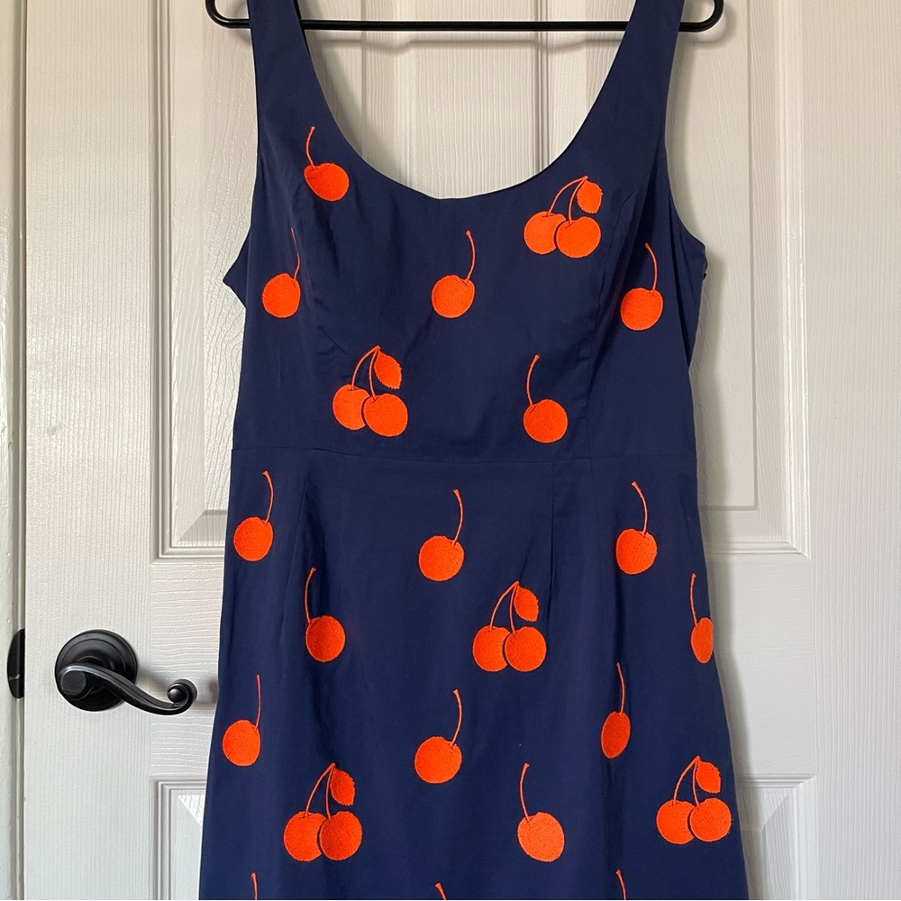 Anthropologie Leifnotes Embroidered Cherry Drop Motif Novelty Dress size 12 - Picture 2 of 9